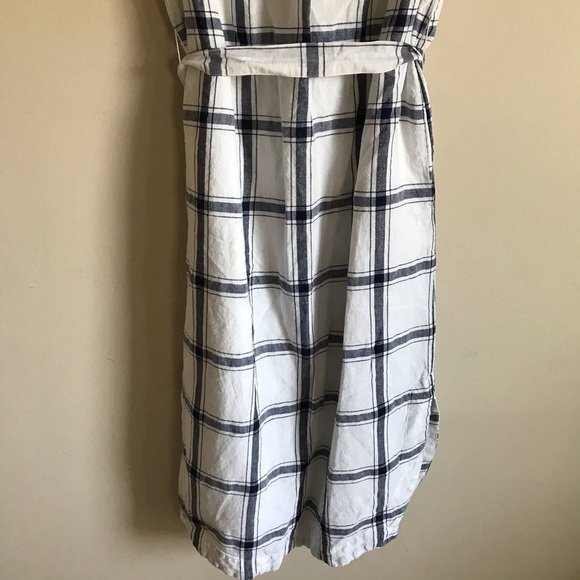 GAP Linen Cotton Midi Shirt Dress Button Down Waist Tie Plaid Size 4 - Picture 9 of 11